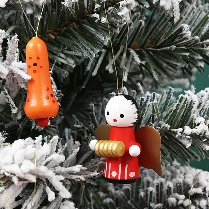 Handmade Joyful Jingle Wooden Ornaments For Christmas Tree Decoration | Set Of 12