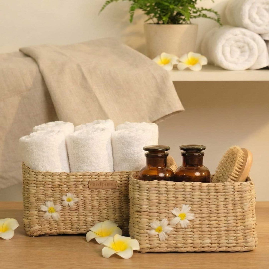 Handmade Floral Embroidered Kauna Grass Organizer