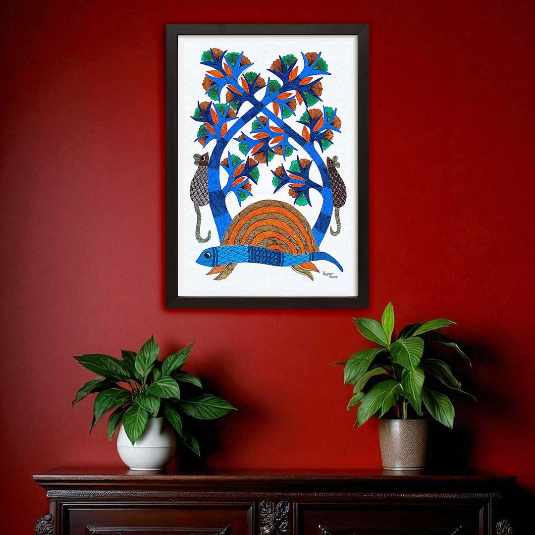 11 x 15 Inch | Harmony of Nature | Original Hand painted Tribal Gond Art Painting | Acrylic Paints On Paper