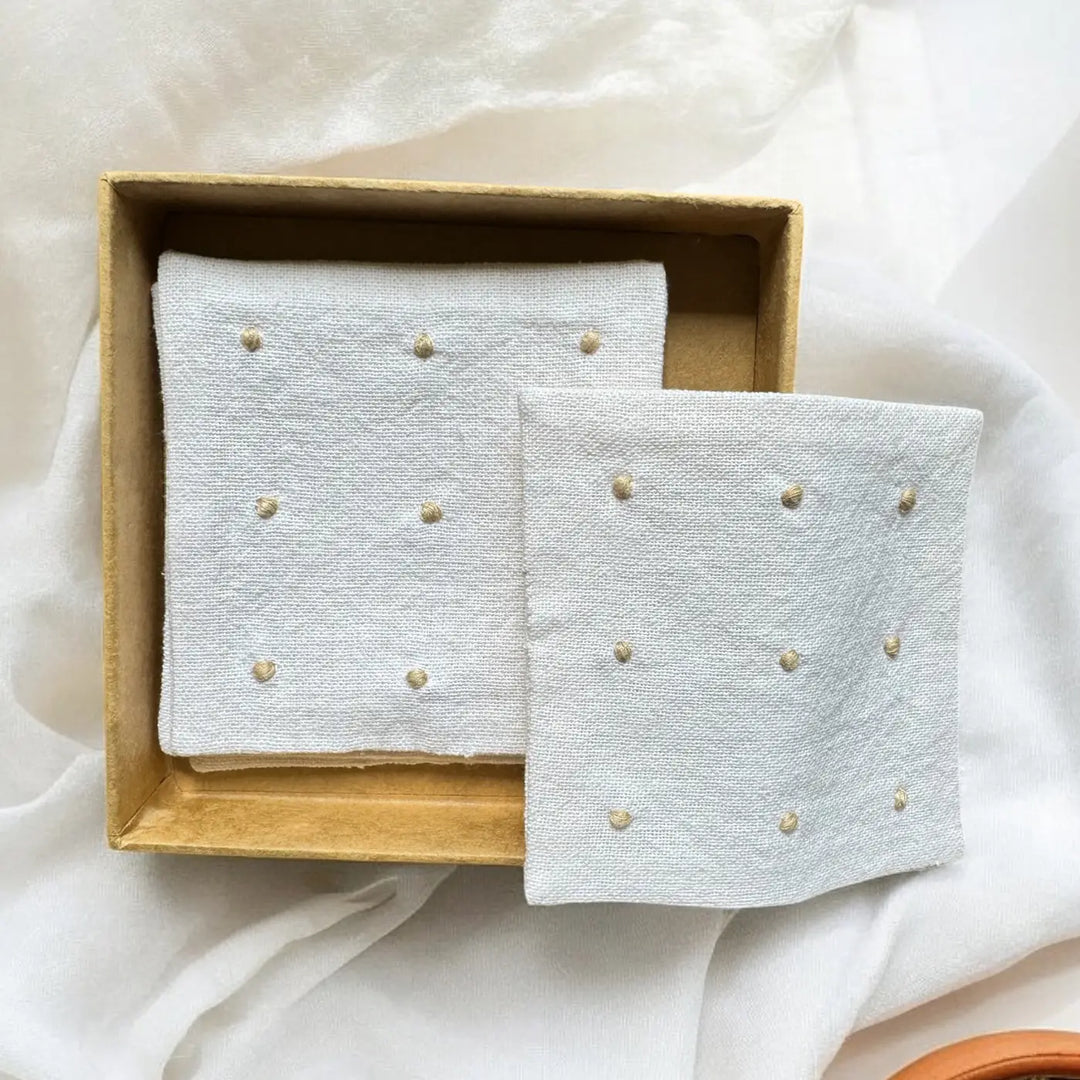 Hand Embroidered Minimalist Cotton Coaster | Set Of 2