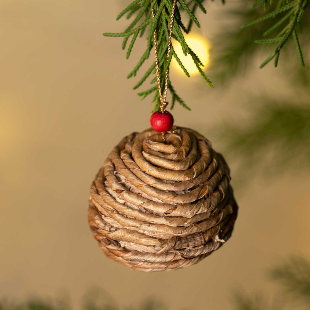 2 Pc | Handmade Banana Rope Christmas Ball Ornaments