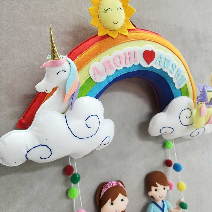 Personalized Rainbow Theme Felt Kids Name Plate For Siblings
