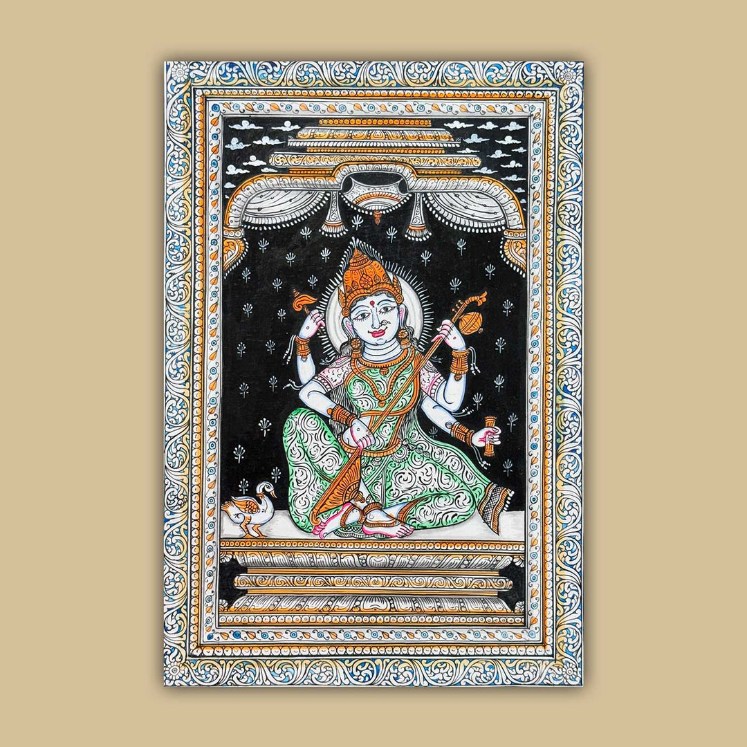 19 X 13 Inch | Handmade Canvas Saraswathi Painting
