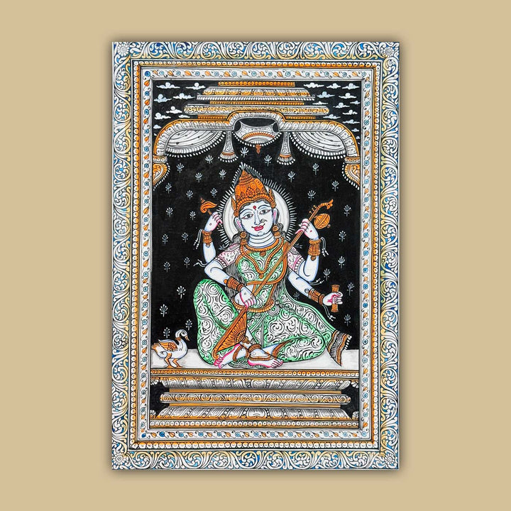19 X 13 Inch | Handmade Canvas Saraswathi Painting