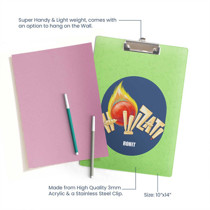 Personalized Cricket Buzz Theme Acrylic Clipboard