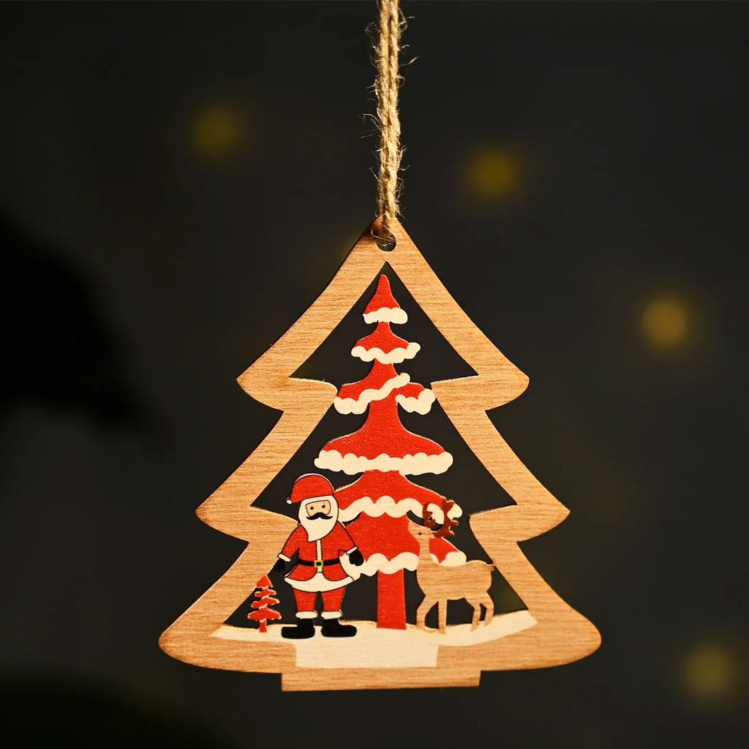 Laser Cut Santa, Reindeer & Xmas Tree Wooden Ornament For Christmas Decoration