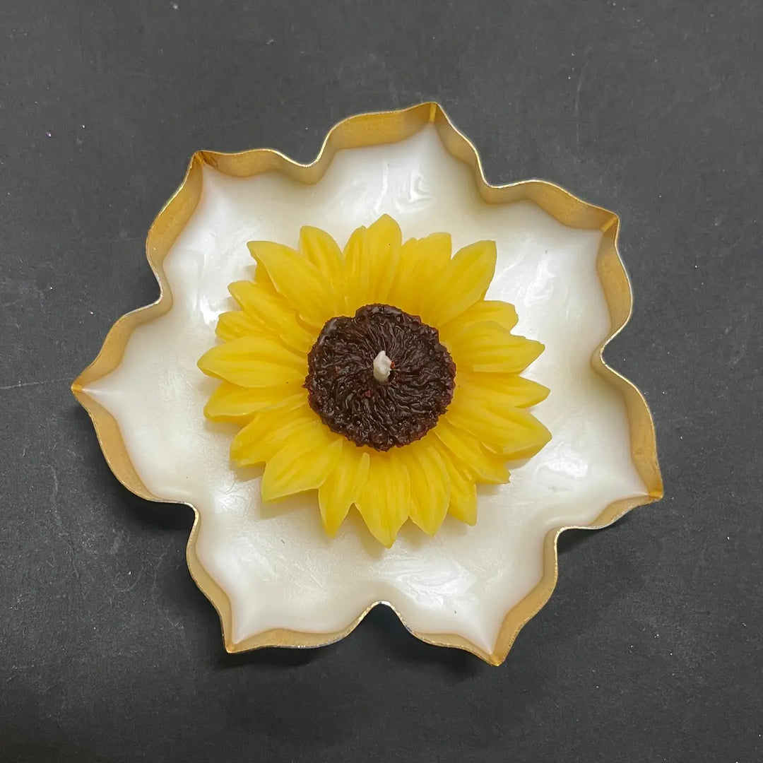Handmade Lotus Shaped Urli With Sunflower Wax Scented Candle
