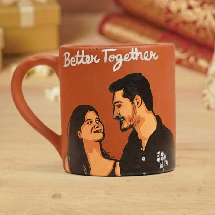 Young Anniversary Couple Photo Personalized Handpainted Terracotta Mug | 280 Ml