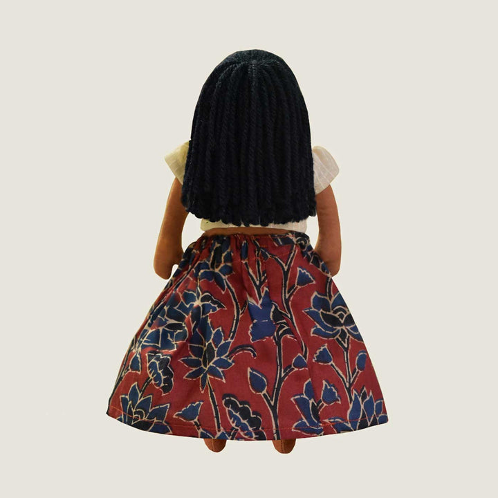 Nilah's (Younger Sister) Malar In White & Red Dress | Soft Hand-Stitched Sustainable Indian Play Doll