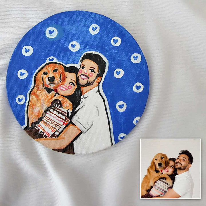 Personalized Photo Based Caricature Round Blue Fridge Magnet