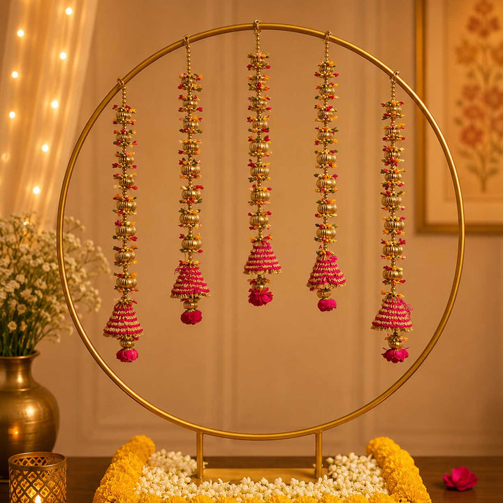 Pink Cone Tassel Golden Circular Backdrop Decor Kit with Bells