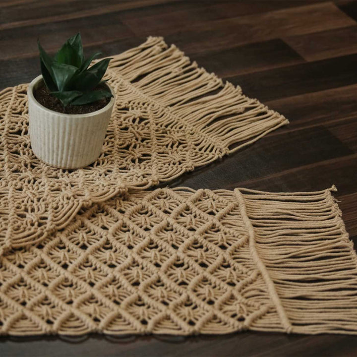 Handmade Macrame Diamond Design Cotton Table Runner