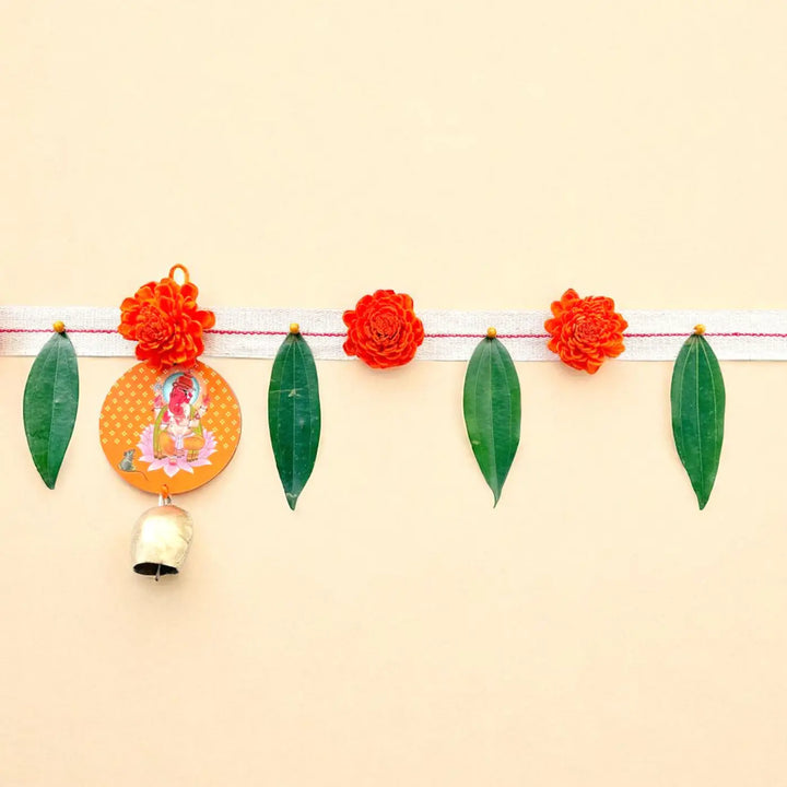 Handmade Orange Ganesha Motif Shola Flower Toran