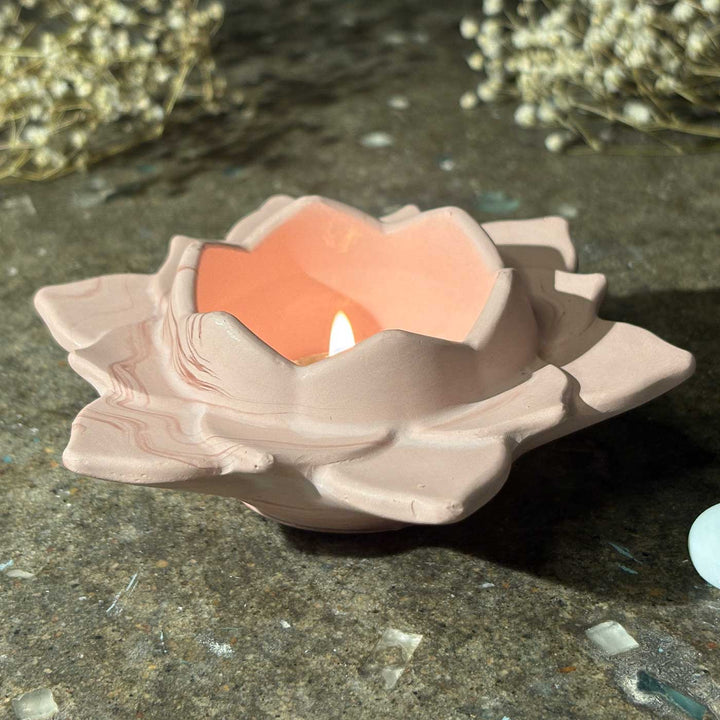 Handmade Veloura Glow Concrete Gift Hamper | Includes 1 Flower Candle Holder, 6 Octa Deep Candle Holders