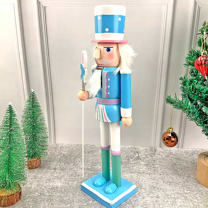 Pastel Blue Lollipop Nutcracker Self-Standing Wooden Decor For Christmas Table Decoration