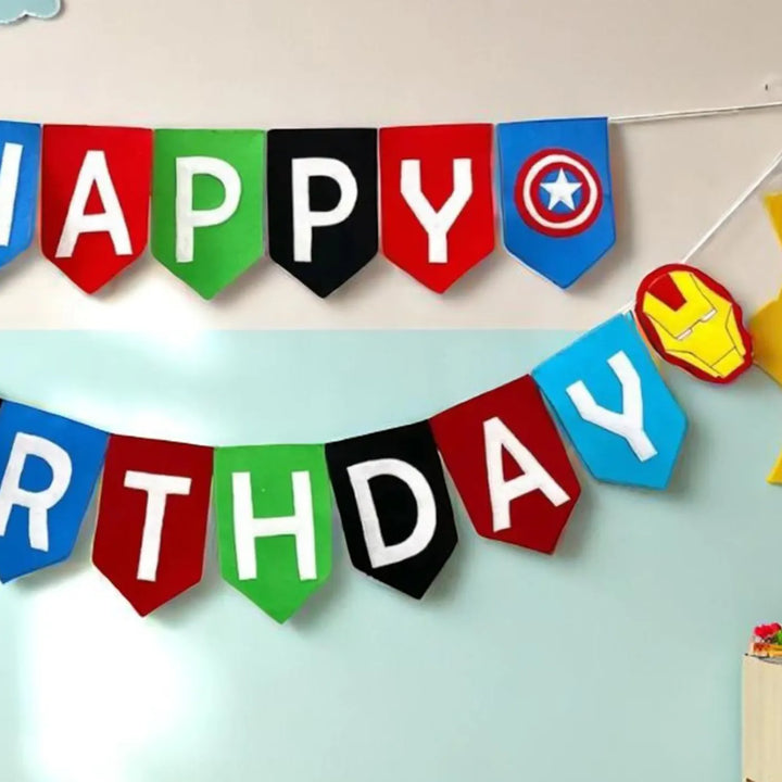 Handmade Superhero Theme Felt Happy Birthday Bunting