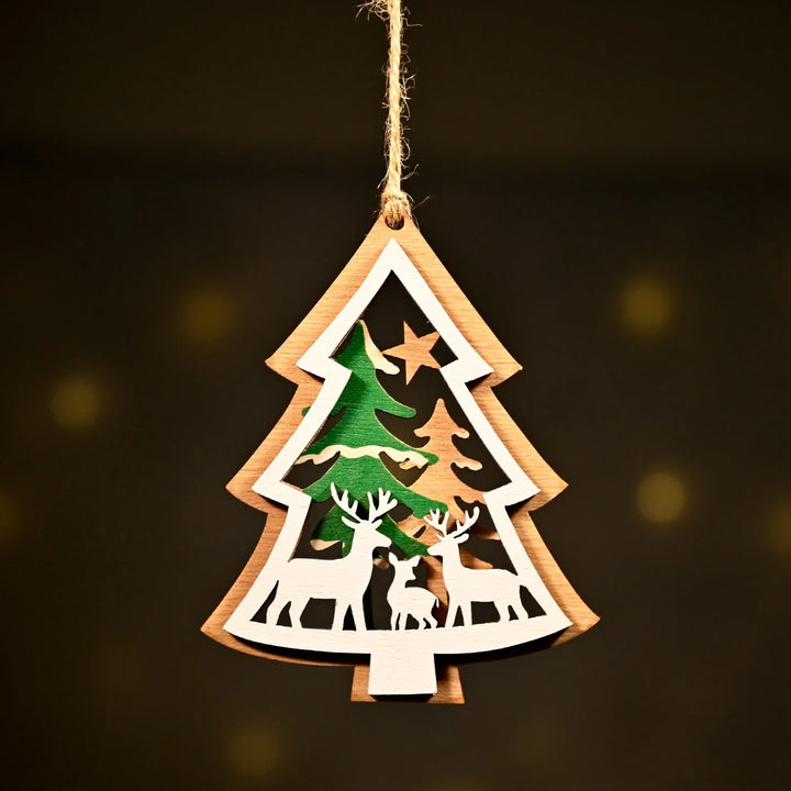 Laser Cut Xmas Tree Wooden Ornament For Christmas Decoration