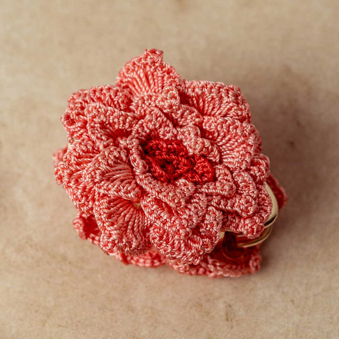 Handmade Crochet Guncha Peach Dahlia Hair Clutch