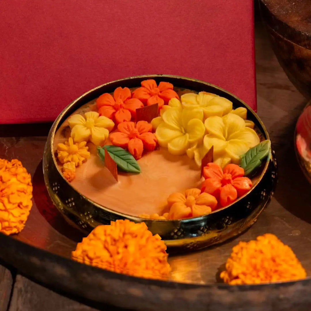 4 Inch | Handmade Decorative Floral Soy Wax Urli Diya