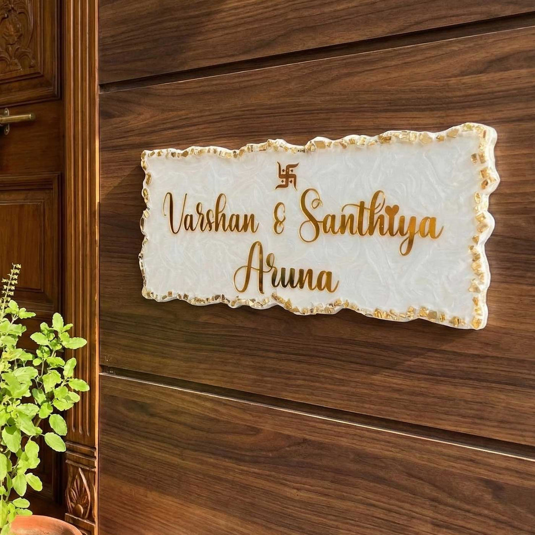 Personalized White & Gold Resin Name Plate