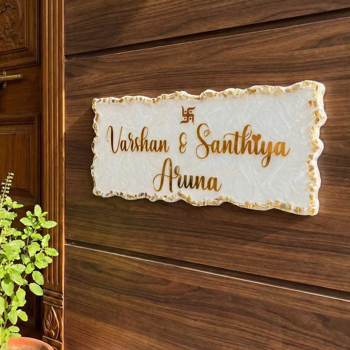Personalized White & Gold Resin Name Plate