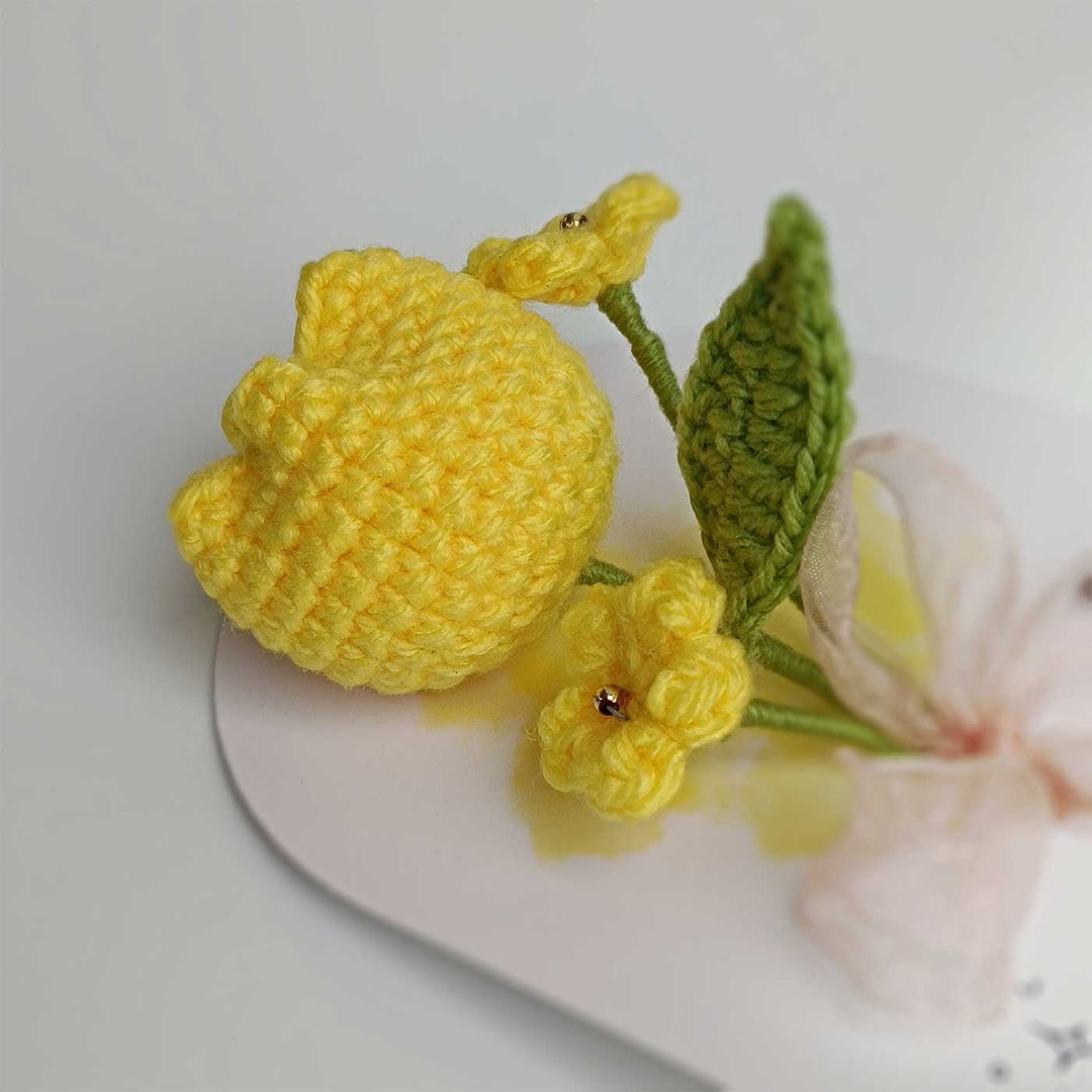 Handmade Crochet 3D Yellow Tulip Greeting Card