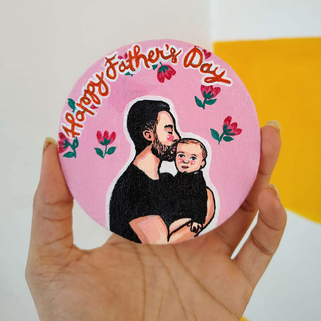 Photo Personalized Hand-Painted Father And Son Theme Canvas Fridge Magnet