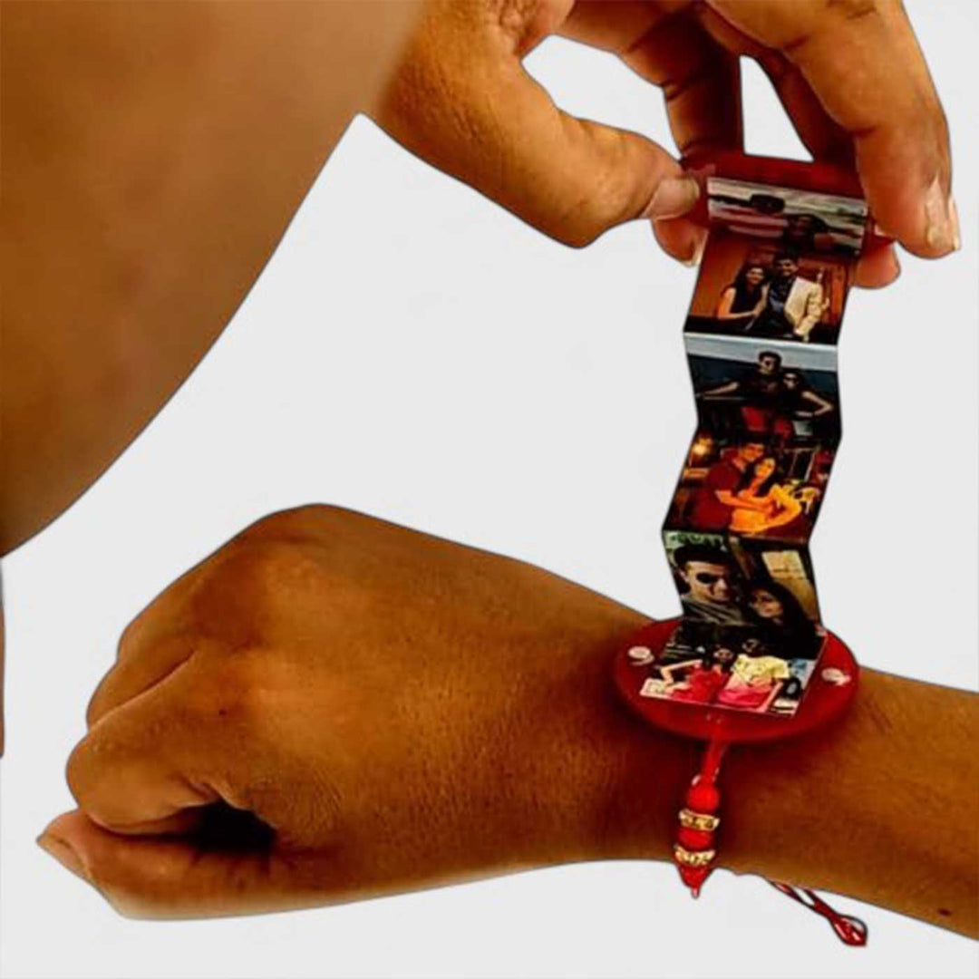 Photo Personalized Printed Unique Pop Up Acrylic Rakhi - Unfolded Photo Display on Wrist