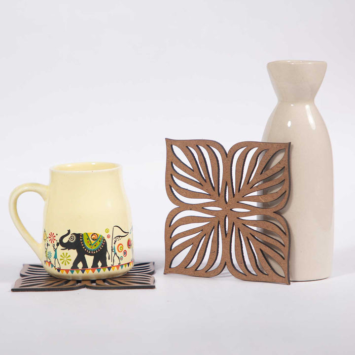 Four Leaf Clover MDF Elegant Laser-Cut Charm Coaster Set | Set of 6
