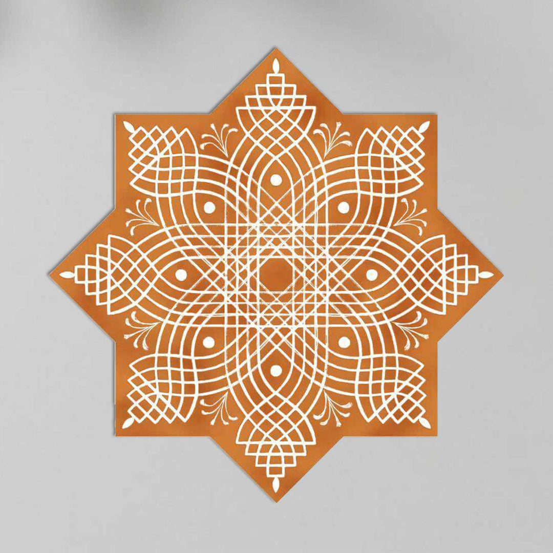 24 x 24 Inch | Hand-Painted Aureya Star Kolam Canvas Reusable Rangoli Mat