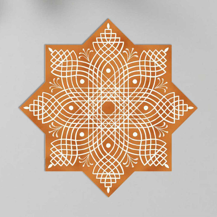 24 x 24 Inch | Hand-Painted Aureya Star Kolam Canvas Reusable Rangoli Mat