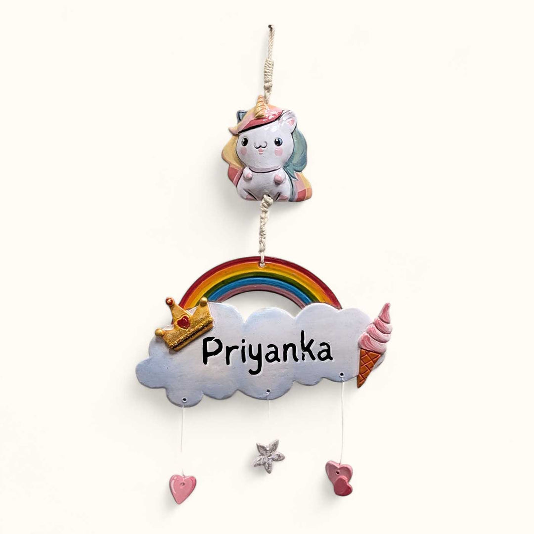 Personalized Hand-Painted Unicorn Theme Terracotta Kids Name Plate