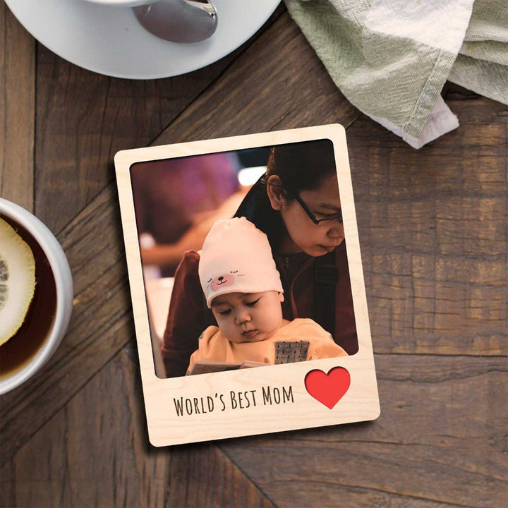 Photo Personalized Printed "Worlds Best Mom" Wooden Fridge Magnet