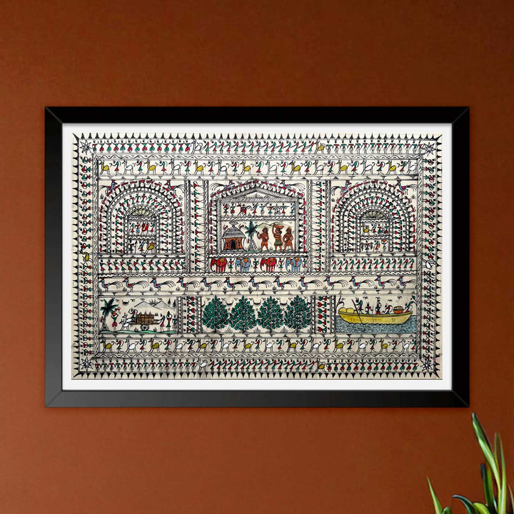 40 X 16 Inch | Handmade Tussar Silk Saura Tribal Art Of Odisha Painting
