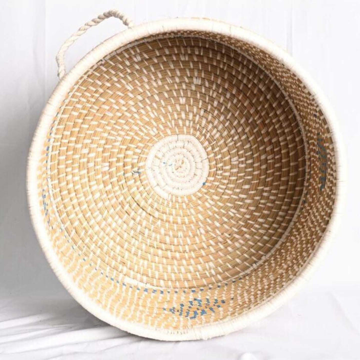 Handmade Ecofriendly Grass Woven White Base Moonj Storage Basket