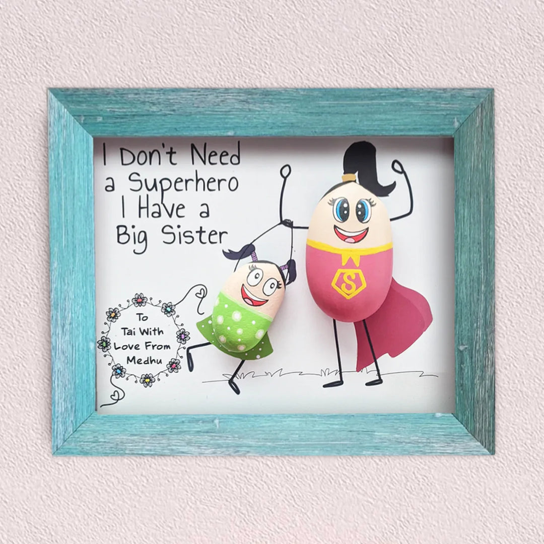 Personalized Pebble Art "Big Sister Love" Wooden Decorative Plaque For Siblings