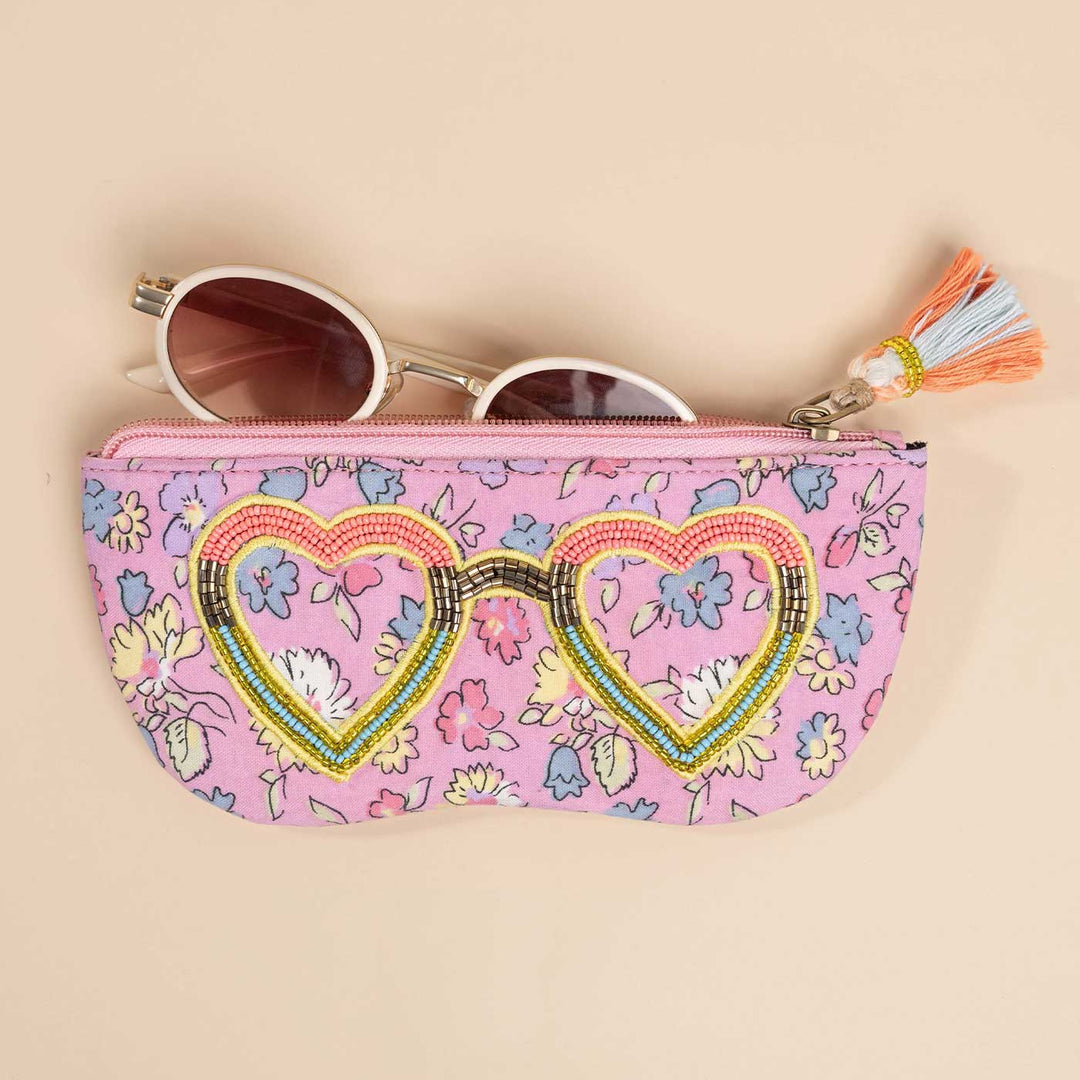 Handmade Embroidered Heart Frame Design Cotton Sunglass Cover