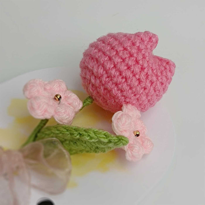 Handmade Crochet 3D Pink Tulip Greeting Card