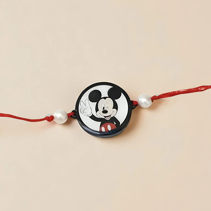 Handmade Mickey Mouse Theme Kids Rakhi With Roli Chawal