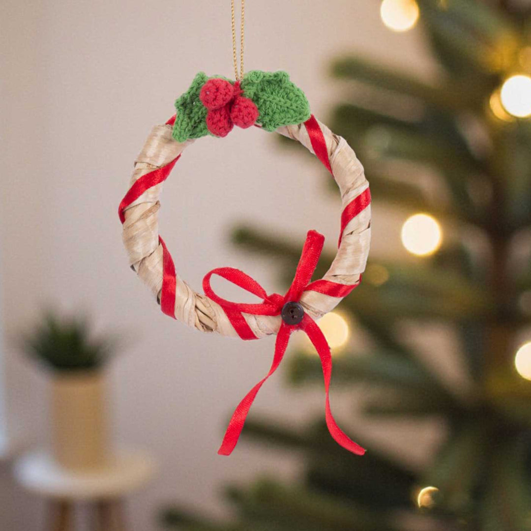 Handmade Banana Berry Bow Accent Wreath Hanging Christmas Ornaments