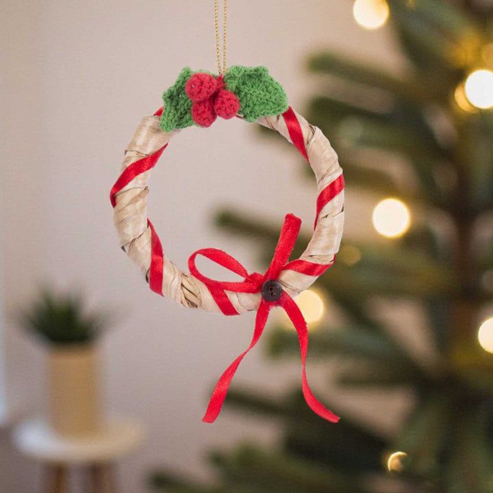 Handmade Banana Berry Bow Accent Wreath Hanging Christmas Ornaments