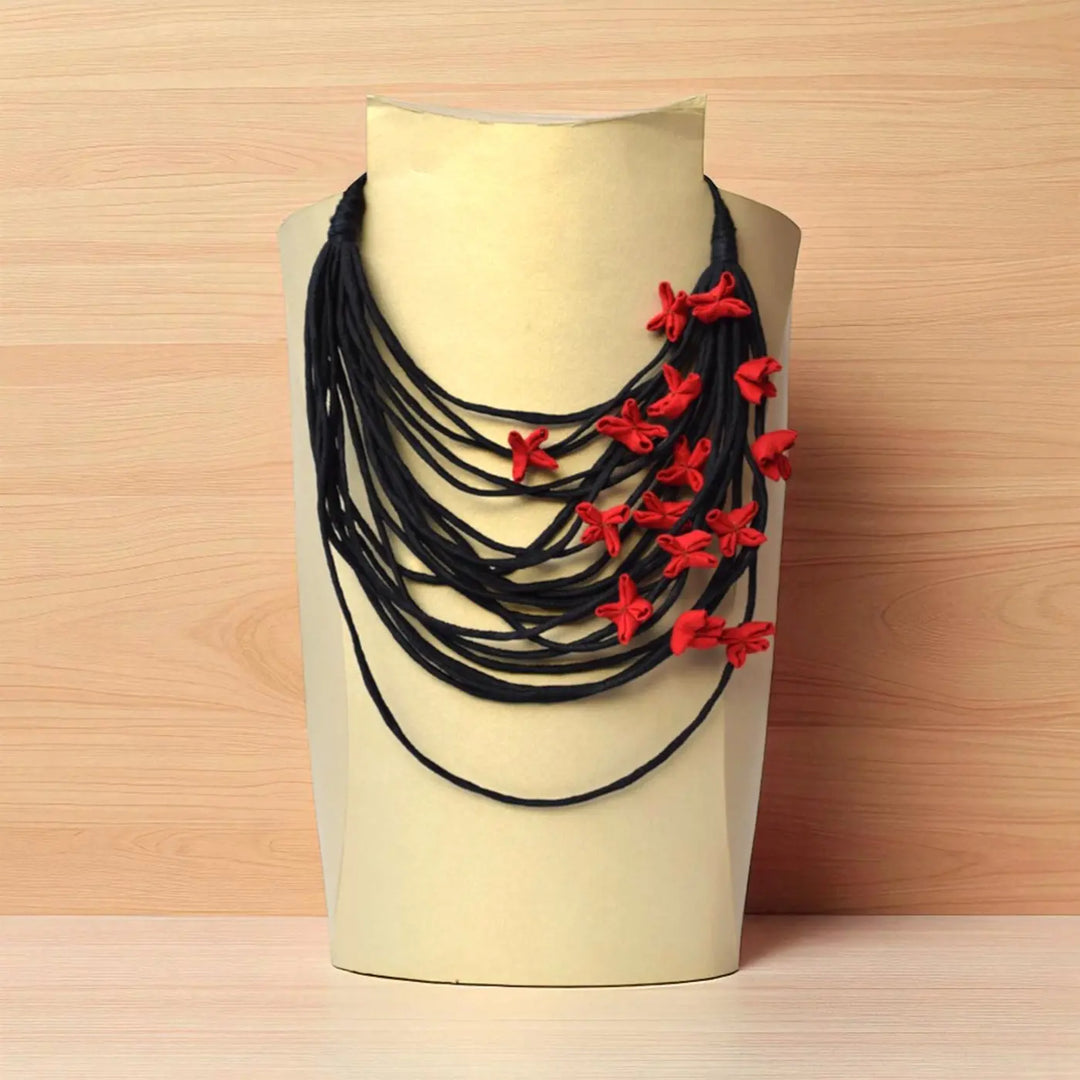 Handmade Textile Art Wired Floral Design Dupion Silk Fabric Necklace