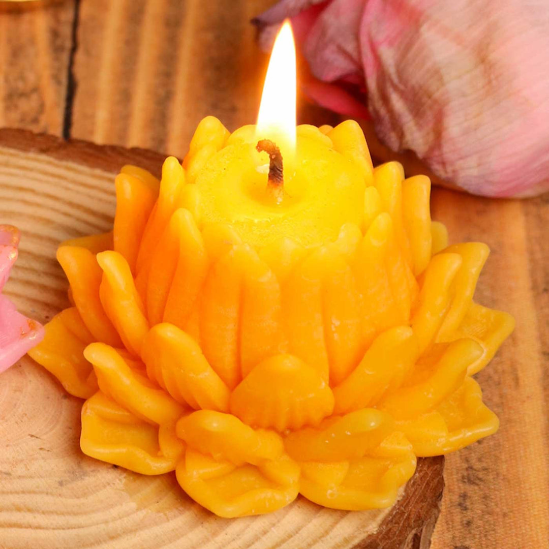 Handmade Pink & Yellow Lotus Soy Wax Scented Candle | Set Of 2