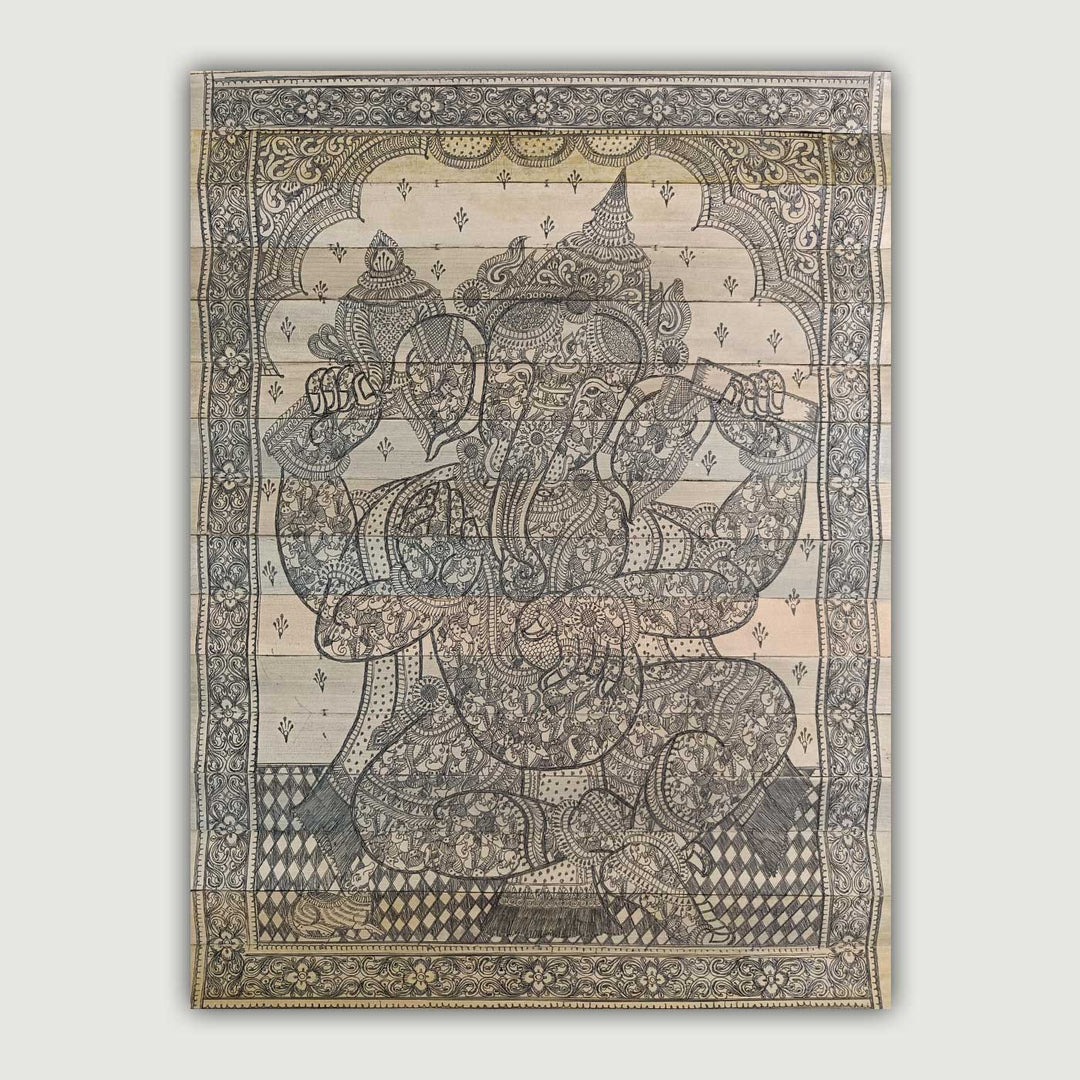 19 X 14 Inch | Handmade Palm Leaf Ganesha Within Ganesha Painting