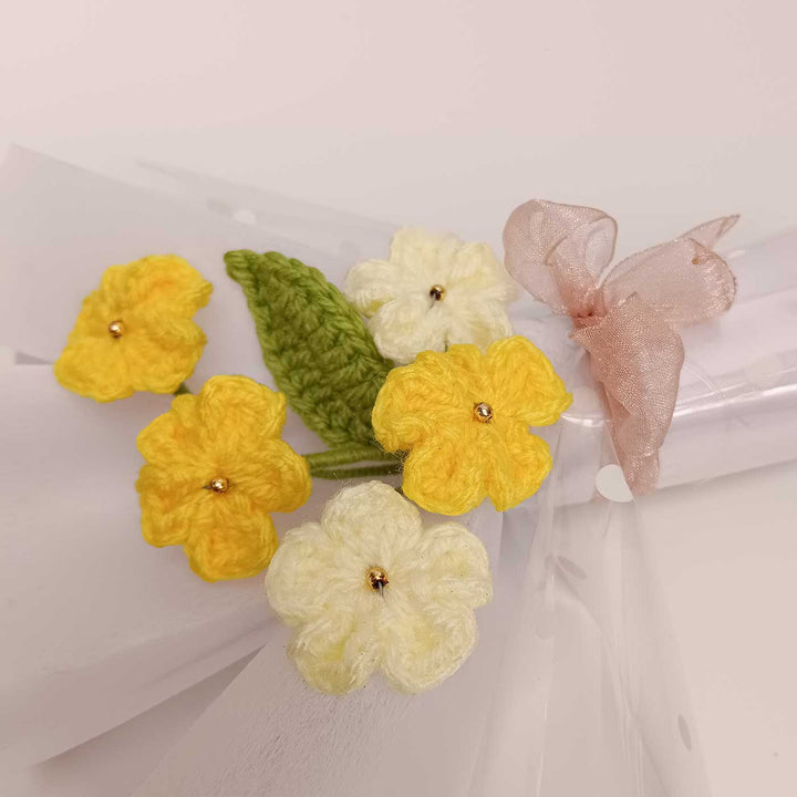 Handmade Crochet Yellow Blossom Mini Flower Bouquet | Includes Photo & Greeting Card