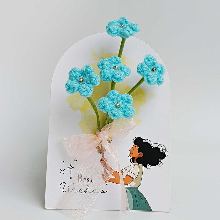 Handmade Crochet 3D Blue Floral Greeting Card