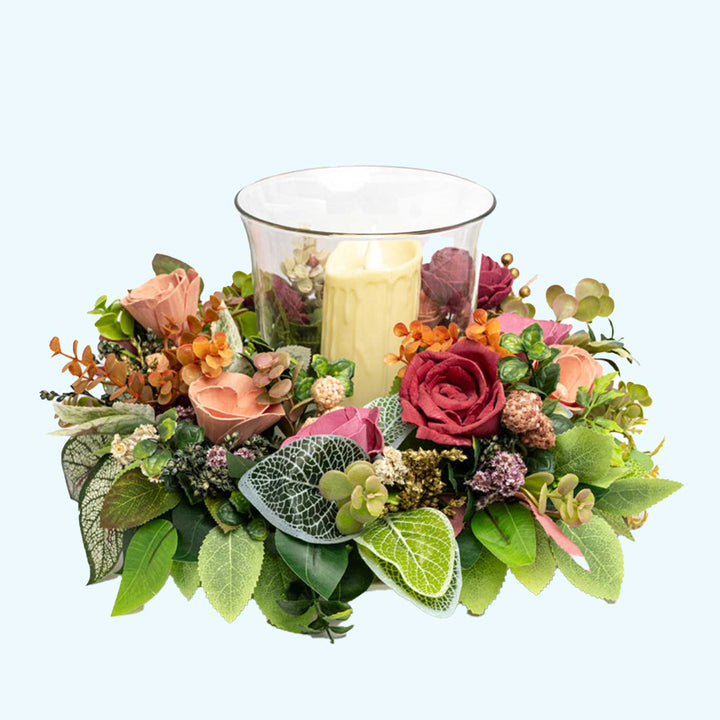 Handmade Luminous Petal Harmony Shola Flower Centerpiece With Candle Holder