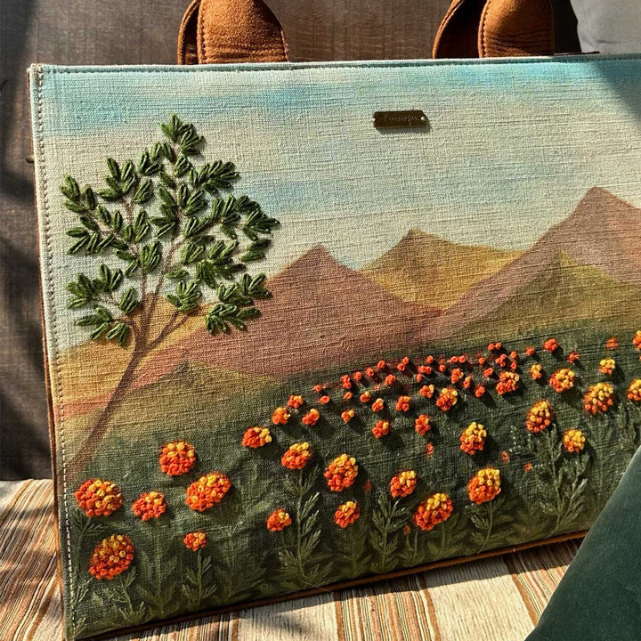 Personalized Hand-Painted & Embroidered Marigold Tote Bag