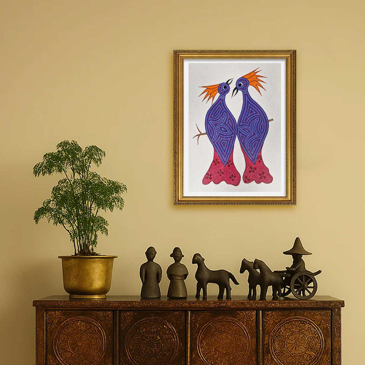 11 x 16 Inch | The Royal Birds | Original Hand Painted Bhill Painting | Acrylic Paints On Paper