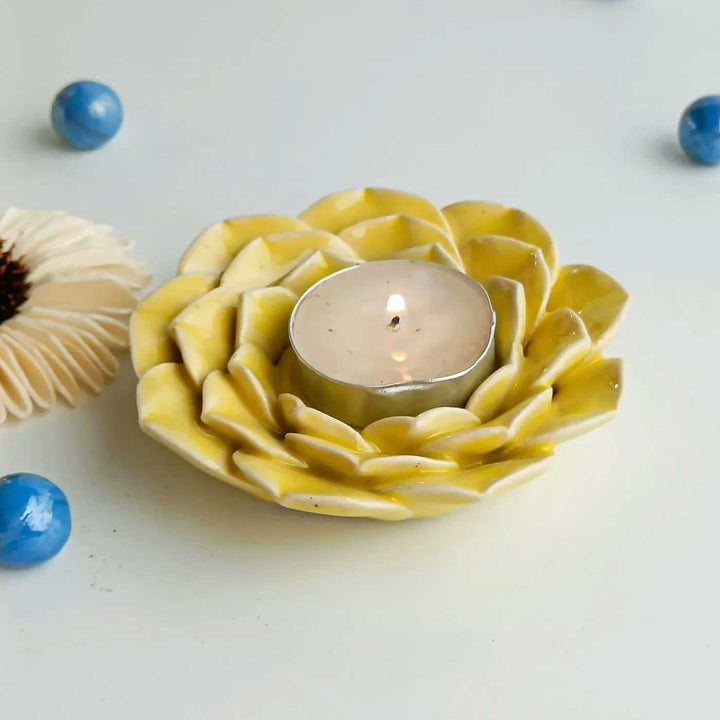 Set of 4 | Handmade Phoolrani Ceramic Tealight Holder